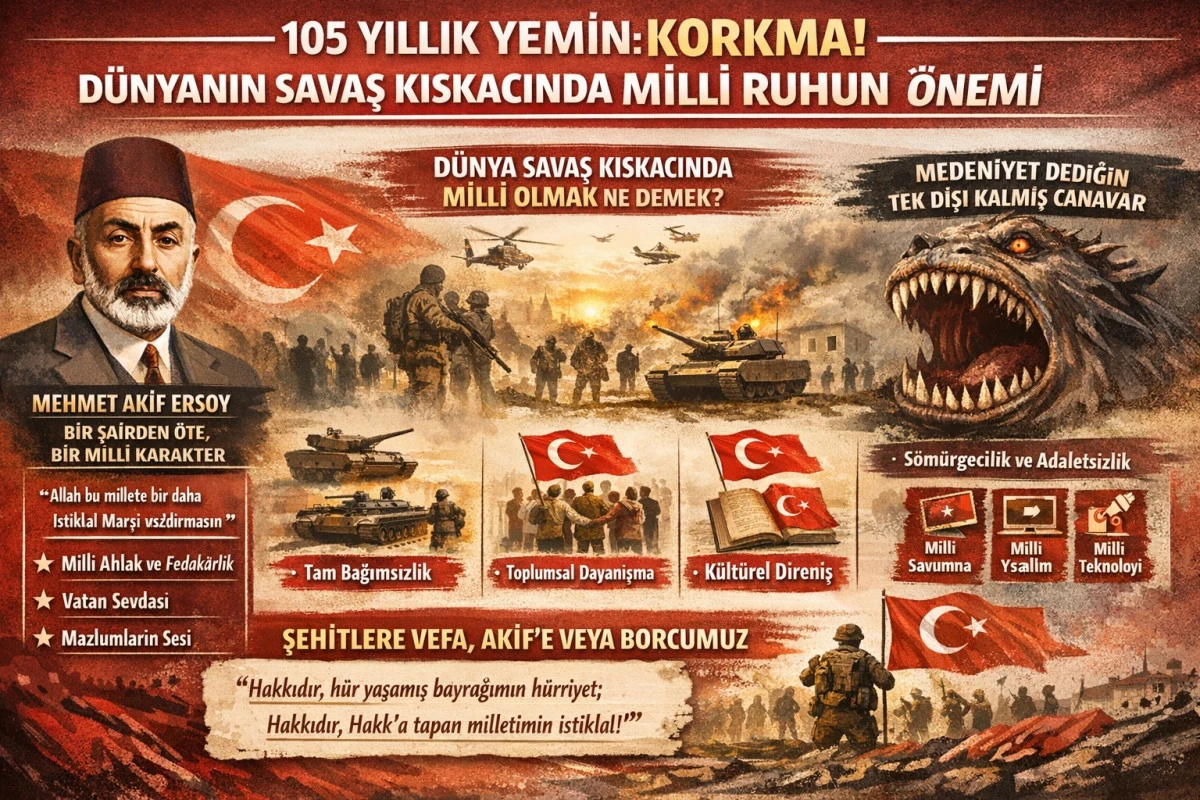 105 YILLIK YEMİN: KORKMA! D&Uuml;NYANIN SAVAŞ KISKACINDA MİLLİ RUHUN &Ouml;NEMİ