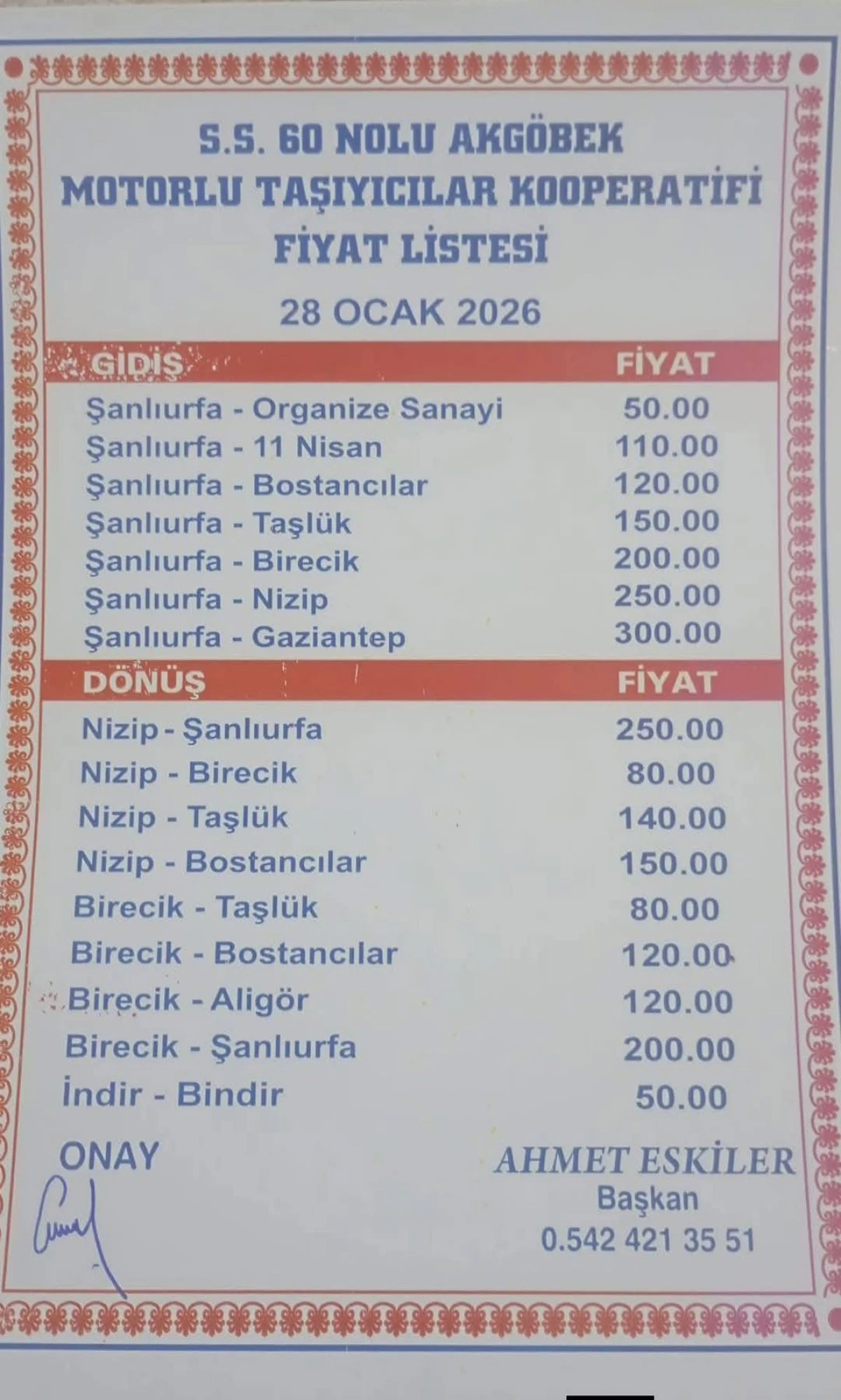 Nizip&ndash;Birecik ve Nizip&ndash;Şanlıurfa Taşıma &Uuml;cretlerine Zam Yapıldı