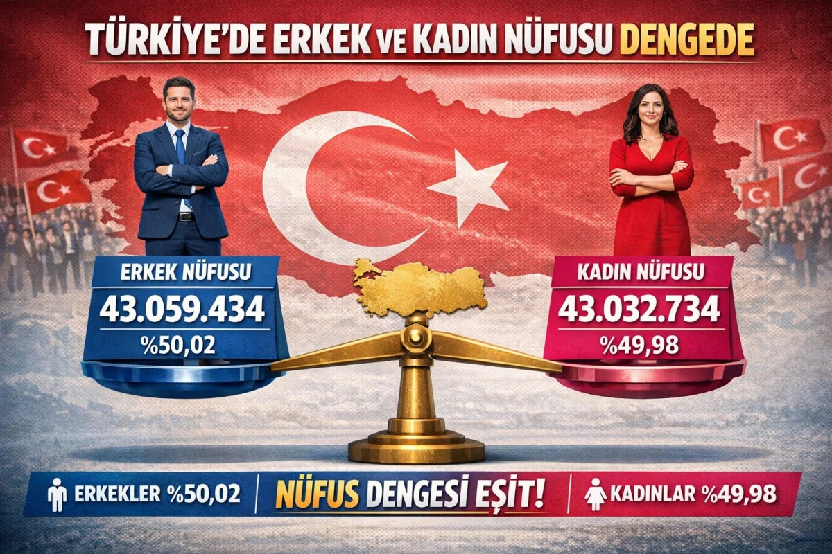 T&uuml;rkiye&rsquo;de Erkek ve Kadın N&uuml;fusu Dengede
